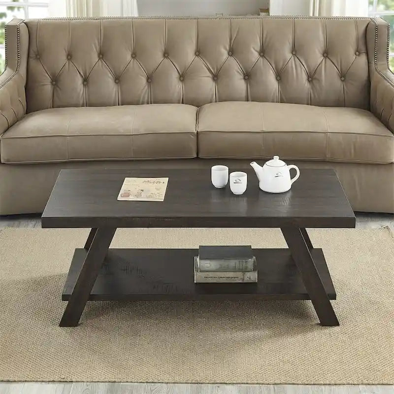Contemporary Wood Coffee Table with Shelf