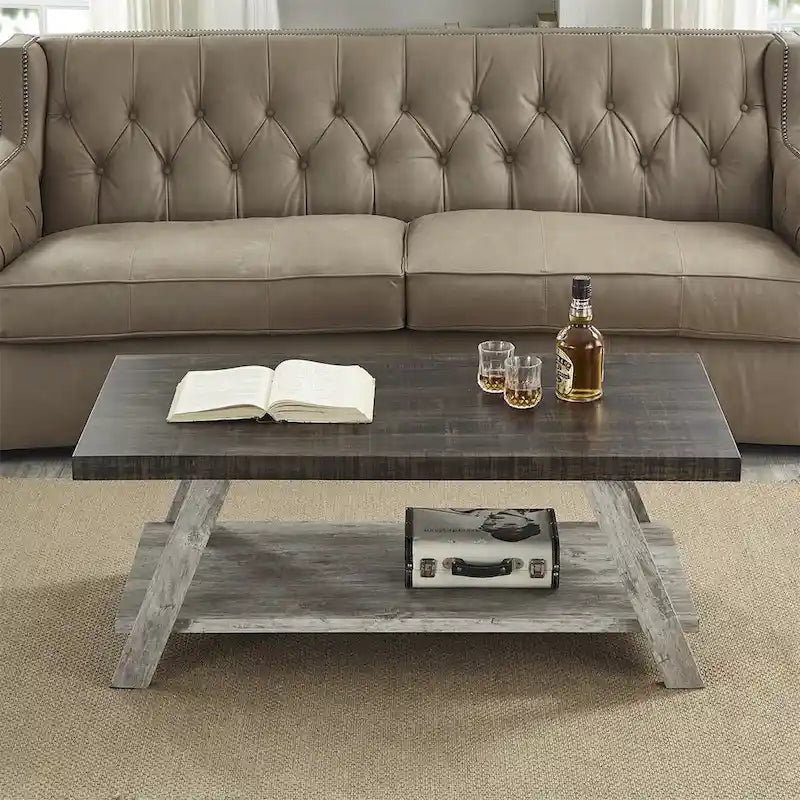 Contemporary Wood Coffee Table with Shelf