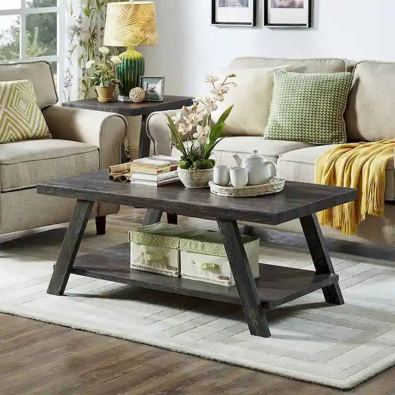 Contemporary Wood Coffee Table with Shelf