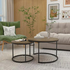 Nesting Coffee Table Set of 2, 27.6inch Round Coffee Table Wood Finish with Sturdy Metal Frame,End Table Side Tables