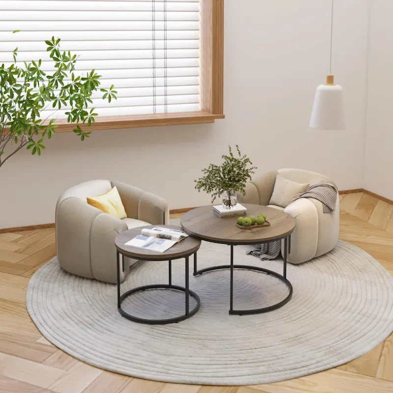 Set di 2 Tavolini da Caffè Componibili, Tavolino Rotondo da 70cm con Finitura in Legno e Robusta Struttura in Metallo, Tavolini Laterali
