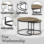Nesting Coffee Table Set of 2, 27.6inch Round Coffee Table Wood Finish with Sturdy Metal Frame,End Table Side Tables