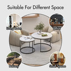 Nesting Coffee Table Set of 2, 27.6inch Round Coffee Table Wood Finish with Sturdy Metal Frame,End Table Side Tables