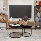Nesting Coffee Table Set of 2, 27.6inch Round Coffee Table Wood Finish with Sturdy Metal Frame,End Table Side Tables