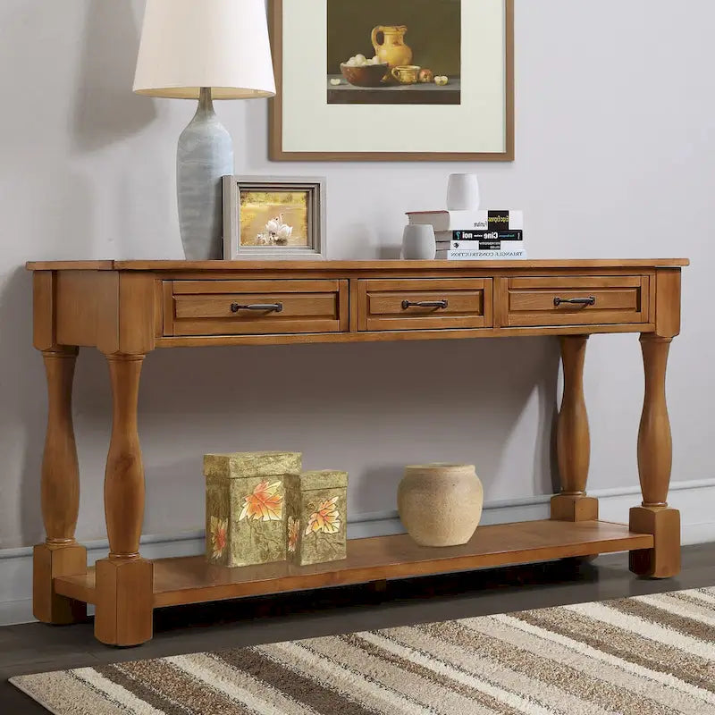 Consolle in legno con 3 cassetti e 1 ripiano inferiore