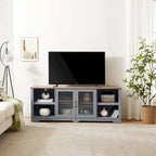 Modern TV Media Stand, Large Home Entertainment Console, for TV Up to 80, with Open Shelves and Glass Door Cabinets