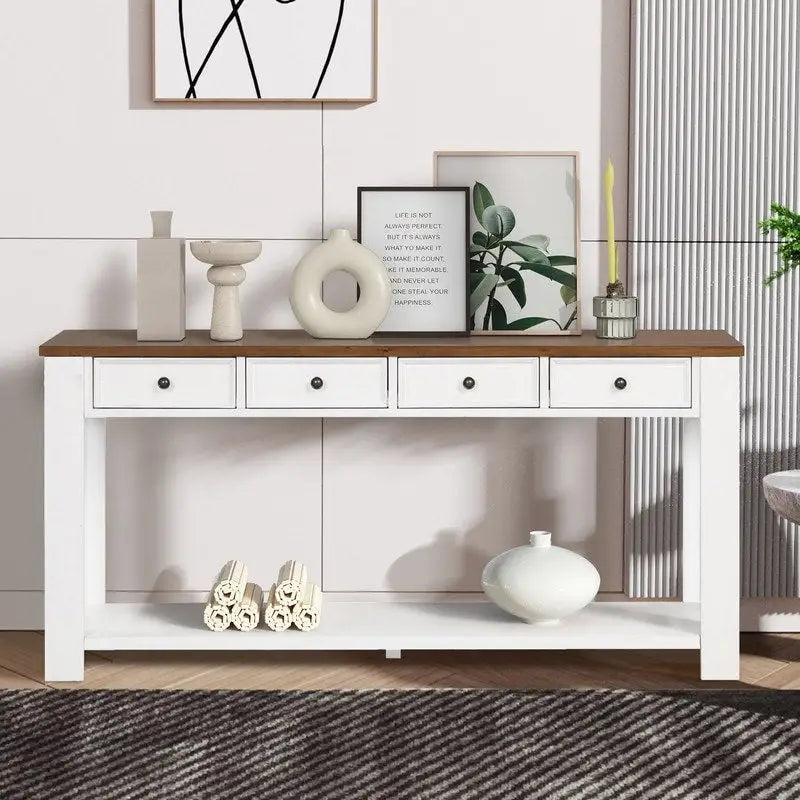 Console in legno di pino con 4 cassetti e ripiano inferiore per ingresso/corridoio