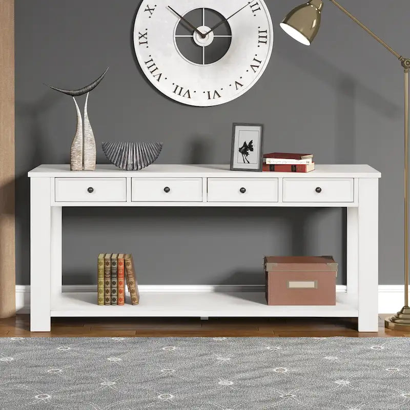Console in legno di pino con 4 cassetti e ripiano inferiore per ingresso/corridoio