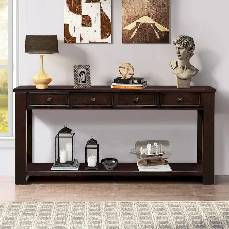 Console in legno di pino con 4 cassetti e ripiano inferiore per ingresso/corridoio