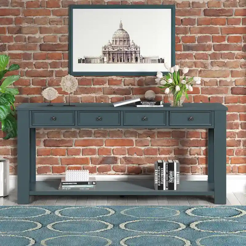 Console in legno di pino con 4 cassetti e ripiano inferiore per ingresso/corridoio