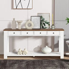 Pine Wood Console Table with 4 Drawers and Bottom Shelf for Entryway Hallway