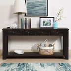 Pine Wood Console Table with 4 Drawers and Bottom Shelf for Entryway Hallway