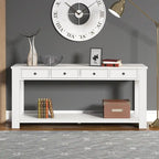 Pine Wood Console Table with 4 Drawers and Bottom Shelf for Entryway Hallway