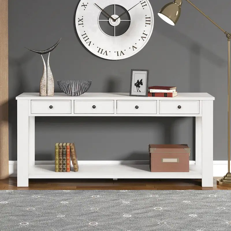 Console in legno di pino con 4 cassetti e ripiano inferiore per ingresso/corridoio