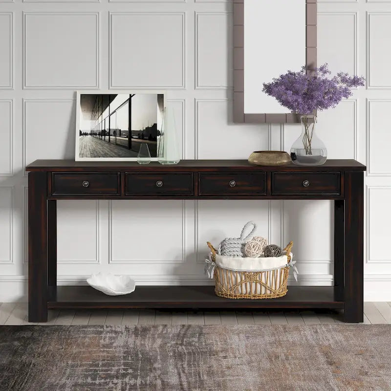 Console in legno di pino con 4 cassetti e ripiano inferiore per ingresso/corridoio