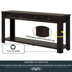 Pine Wood Console Table with 4 Drawers and Bottom Shelf for Entryway Hallway