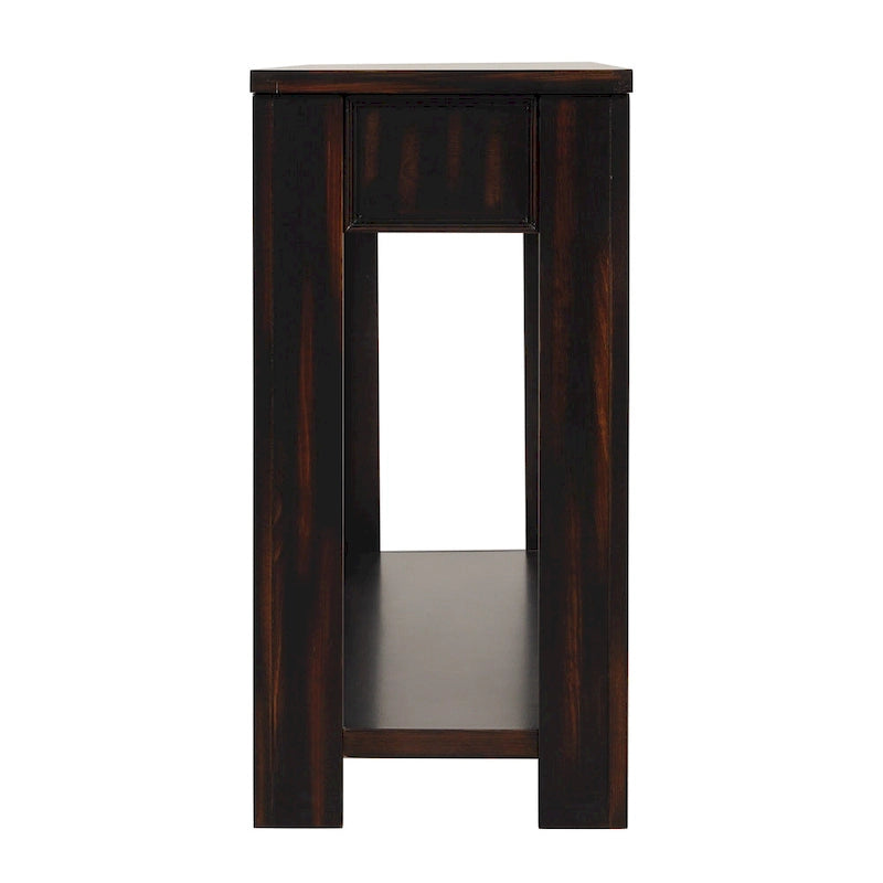 Pine Wood Console Table with 4 Drawers and Bottom Shelf for Entryway Hallway