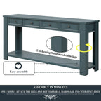 Pine Wood Console Table with 4 Drawers and Bottom Shelf for Entryway Hallway