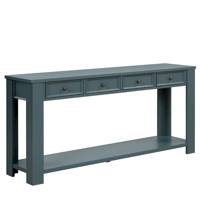 Pine Wood Console Table with 4 Drawers and Bottom Shelf for Entryway Hallway