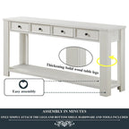 Pine Wood Console Table with 4 Drawers and Bottom Shelf for Entryway Hallway