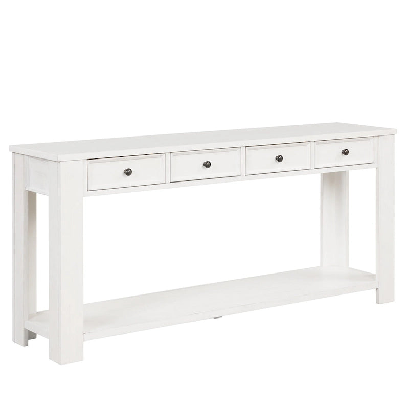 Pine Wood Console Table with 4 Drawers and Bottom Shelf for Entryway Hallway