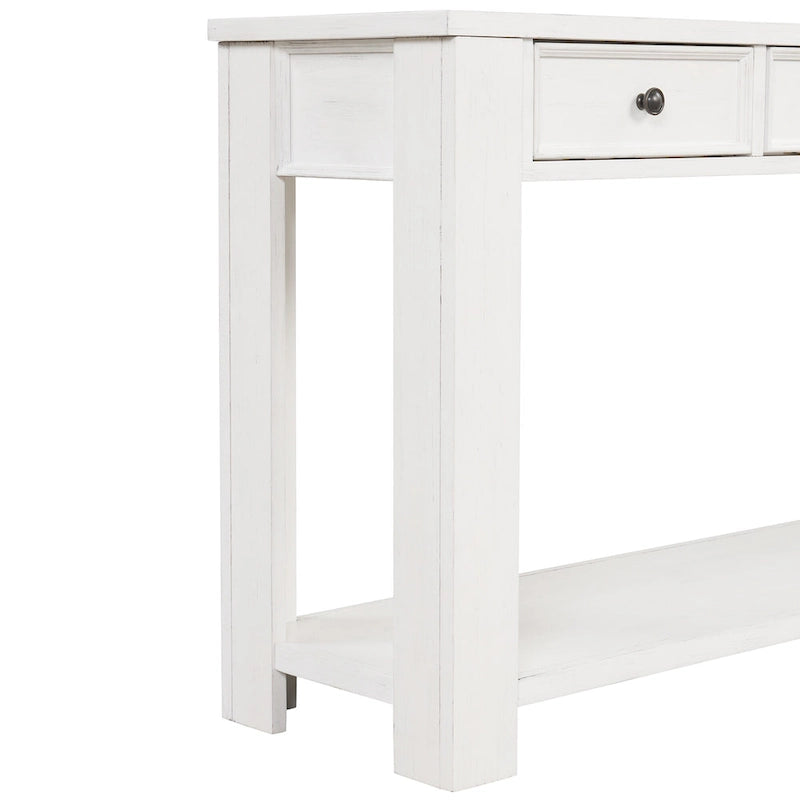 Pine Wood Console Table with 4 Drawers and Bottom Shelf for Entryway Hallway