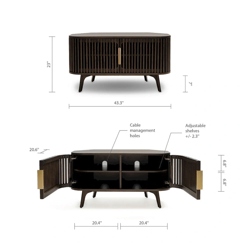 Studio London Sierra Wooden Corner TV Stand with Mid-Century Accents