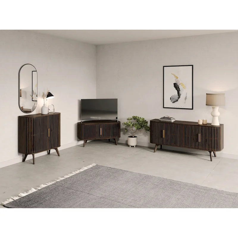 Studio London Sierra Wooden Corner TV Stand with Mid-Century Accents