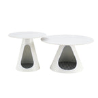 Set di 2 Tavolini da Caffè Rotondi con Top Effetto Marmo e Base in Acciaio con 2 Letti per Gatti - Multifunzionali ed Eleganti