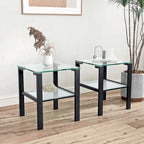 Set of 2, Glass two layer tea table, small round table, bedroom corner table, living room side table