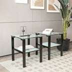 Set of 2, Glass two layer tea table, small round table, bedroom corner table, living room side table