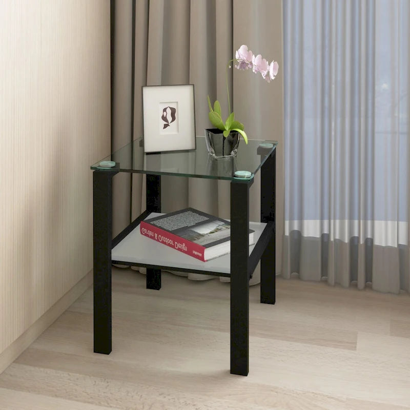 Set of 2, Glass two layer tea table, small round table, bedroom corner table, living room side table