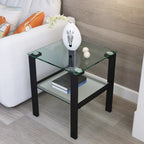 Set of 2, Glass two layer tea table, small round table, bedroom corner table, living room side table