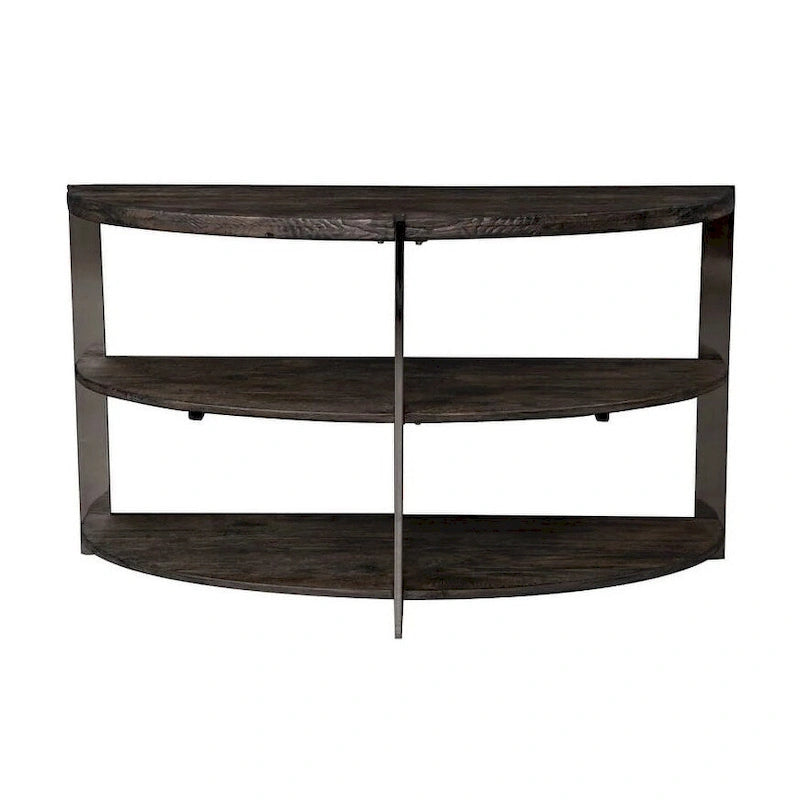 Tavolo Consolle Roundhill Furniture Kalne a Mezzaluna con 2 Ripiani Aperti, Grigio Antracite/Metallo Cromato
