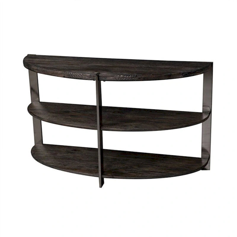 Tavolo Consolle Roundhill Furniture Kalne a Mezzaluna con 2 Ripiani Aperti, Grigio Antracite/Metallo Cromato