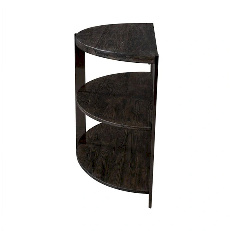 Tavolo Consolle Roundhill Furniture Kalne a Mezzaluna con 2 Ripiani Aperti, Grigio Antracite/Metallo Cromato