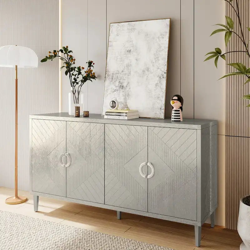 Mobile contenitore a 4 ante con gambe in pino e MDF