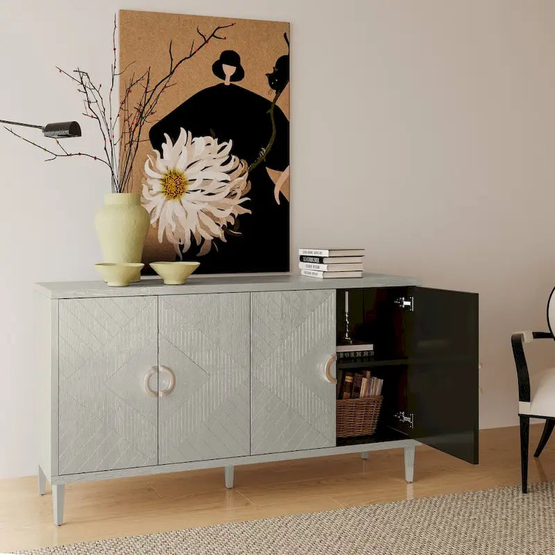 Mobile contenitore a 4 ante con gambe in pino e MDF