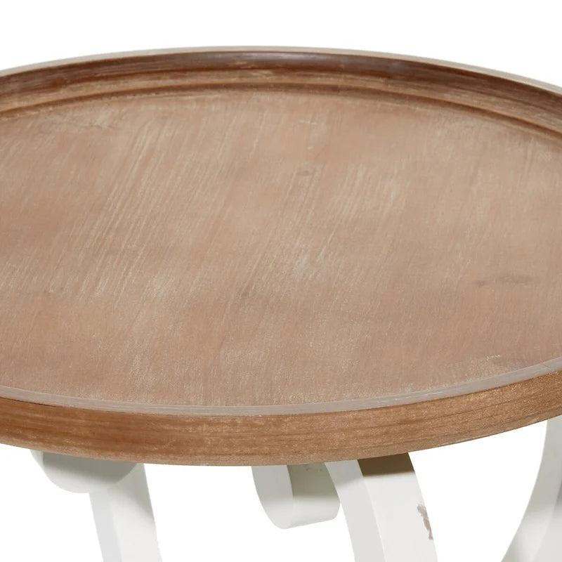 Tavolino d'appoggio rotondo in legno intagliato - 25x19x19