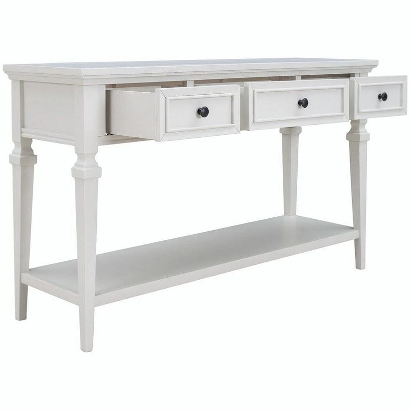Consolle classica retrò da 50 litri con tre cassetti superiori e ripiano inferiore aperto (grigio anticato)