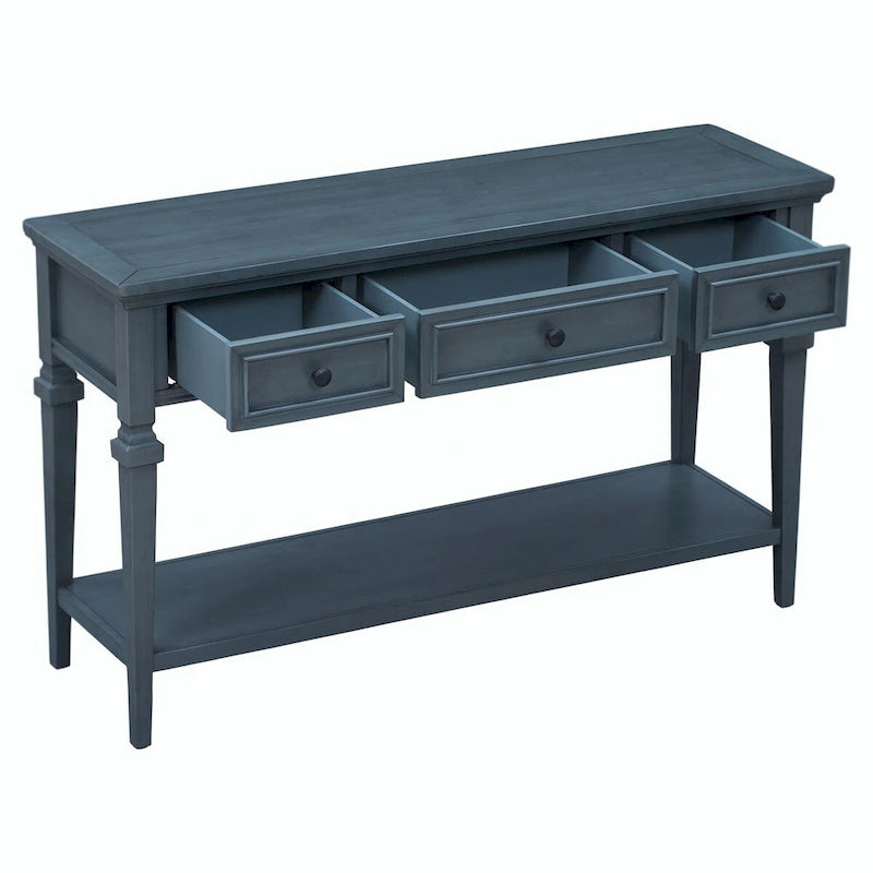 Consolle classica retrò da 50 litri con tre cassetti superiori e ripiano inferiore aperto (grigio anticato)