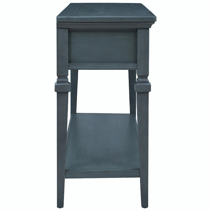 Consolle classica retrò da 50 litri con tre cassetti superiori e ripiano inferiore aperto (grigio anticato)