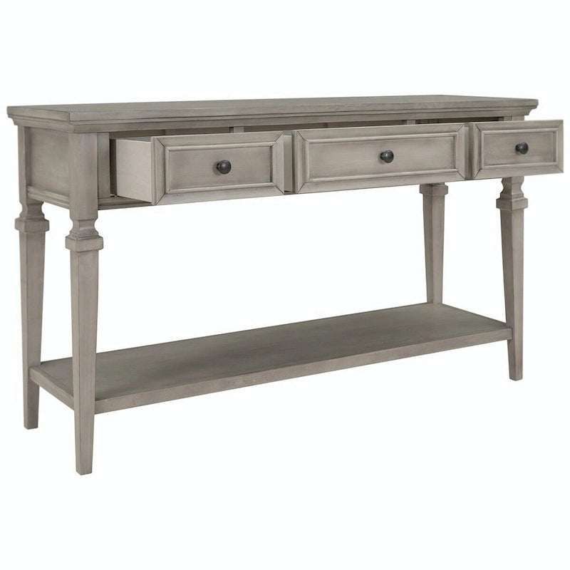 Consolle classica retrò da 50 litri con tre cassetti superiori e ripiano inferiore aperto (grigio anticato)