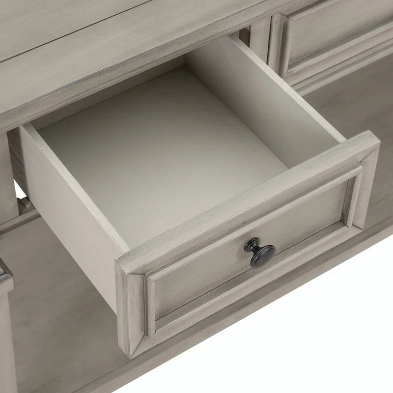 Consolle classica retrò da 50 litri con tre cassetti superiori e ripiano inferiore aperto (grigio anticato)