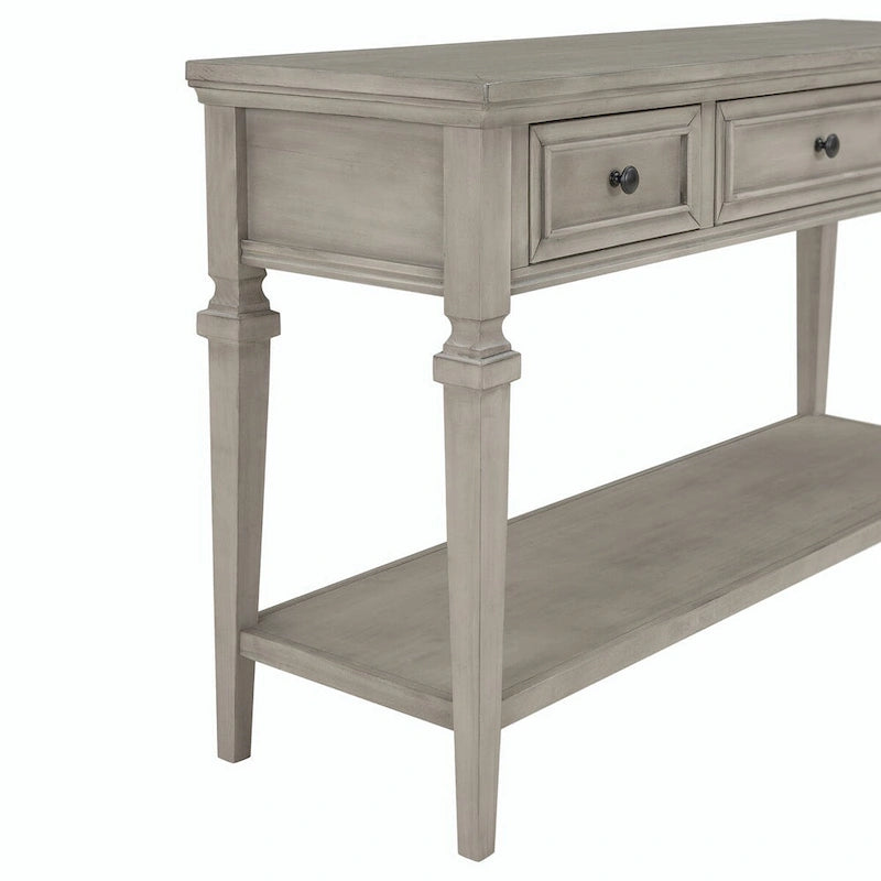 Consolle classica retrò da 50 litri con tre cassetti superiori e ripiano inferiore aperto (grigio anticato)