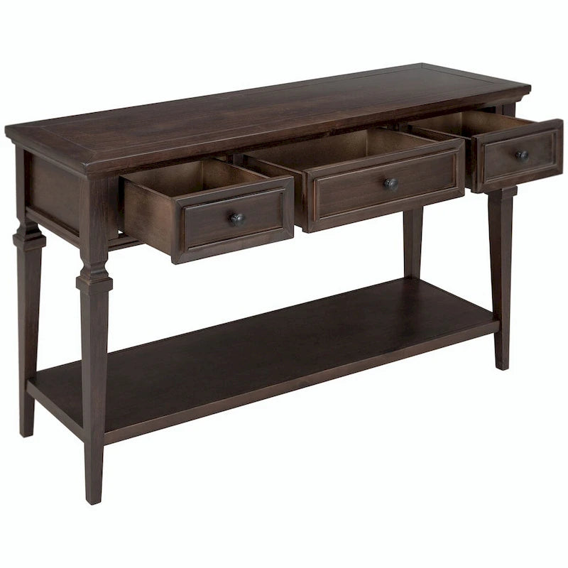 Consolle classica retrò da 50 litri con tre cassetti superiori e ripiano inferiore aperto (grigio anticato)