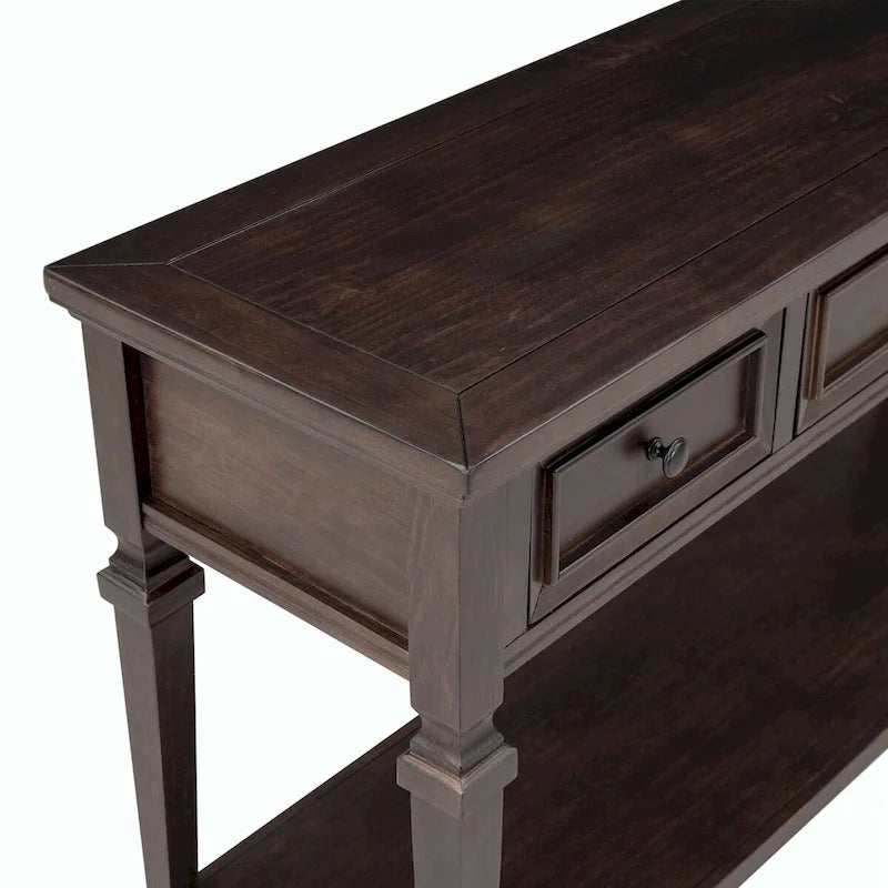 Consolle classica retrò da 50 litri con tre cassetti superiori e ripiano inferiore aperto (grigio anticato)
