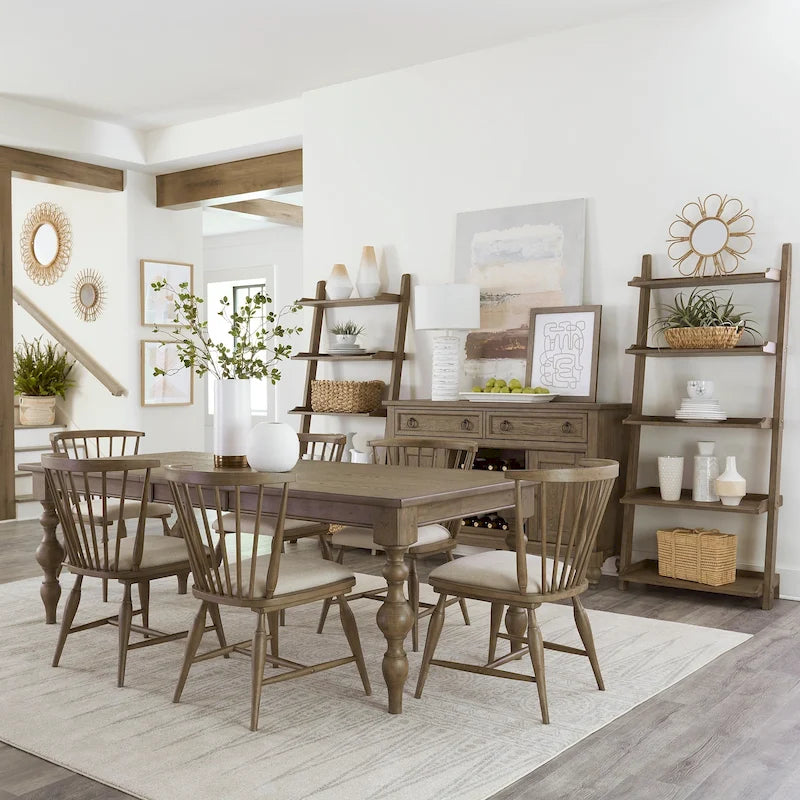 Americana Farmhouse Dusty Taupe Set da 7 pezzi con tavolo rettangolare