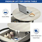 Moasis Farmhouse Lift Top Round Coffee Table with Hidden Storage and Shelf