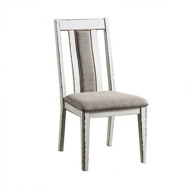 Set di 2 sedie da pranzo da 61 cm, in legno bianco rustico, con seduta in tessuto grigio